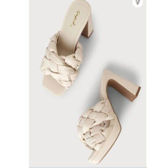 Women's Platform Chunky Heel Slide Sandals Qupid‎ Woven Beige Size 6 New $59 - Picture 3 of 3